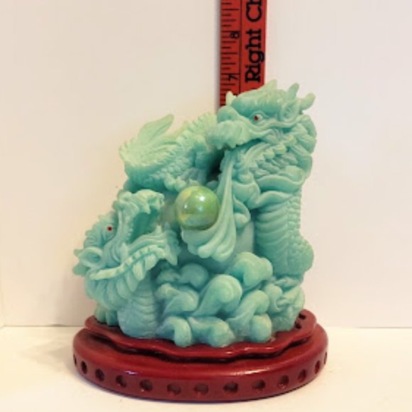 Fire Breathing Dragons Carved Statue with Gazing Ball - Picture 2 of 9